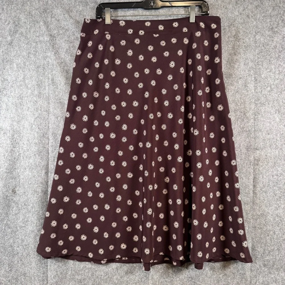 Vtg Retro Cottagecore Midi Skirt Womens 12 Brown Daisy Floral Feminine Modest